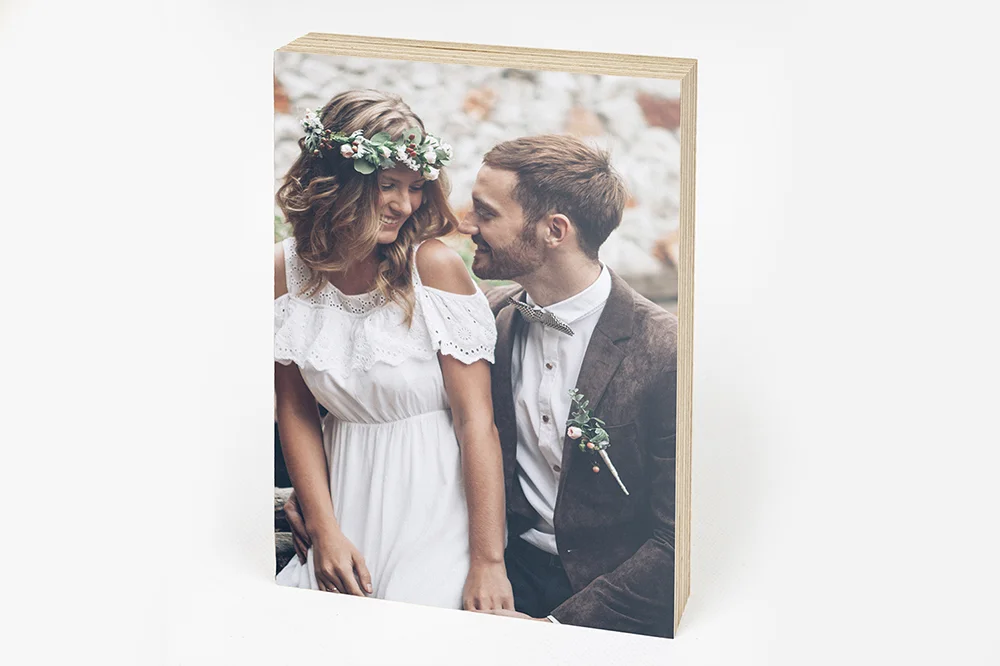Wooden Photo Block on Desktop