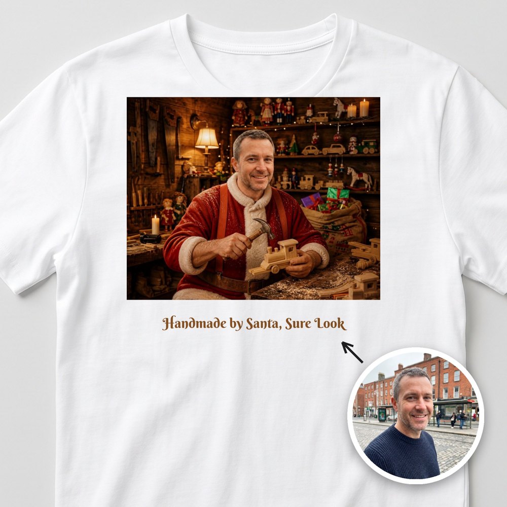 Santa's Workshop Tee personalised with Masterpiece AI