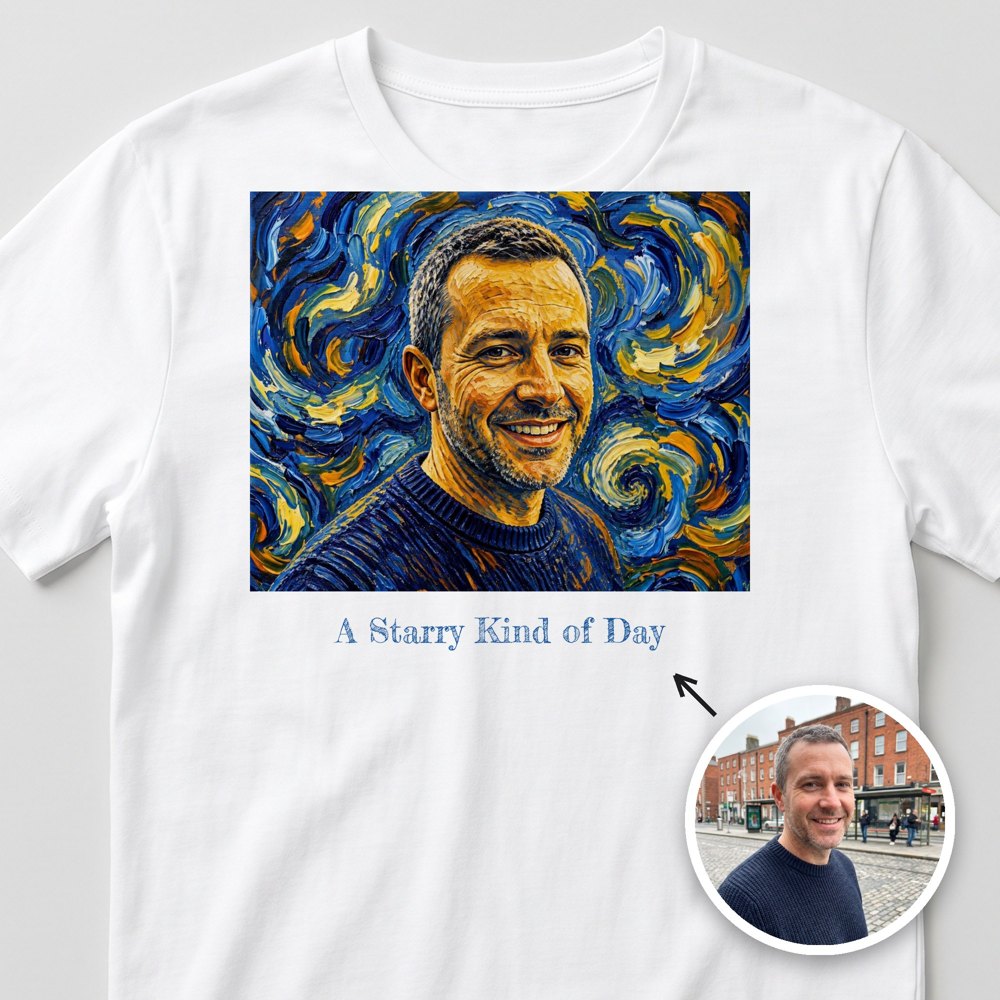 Van Gogh T-shirt personalised with Masterpiece AI