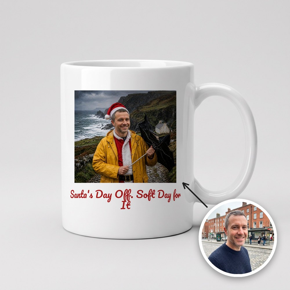 Santa's Day Off Mug personalised with Masterpiece AI