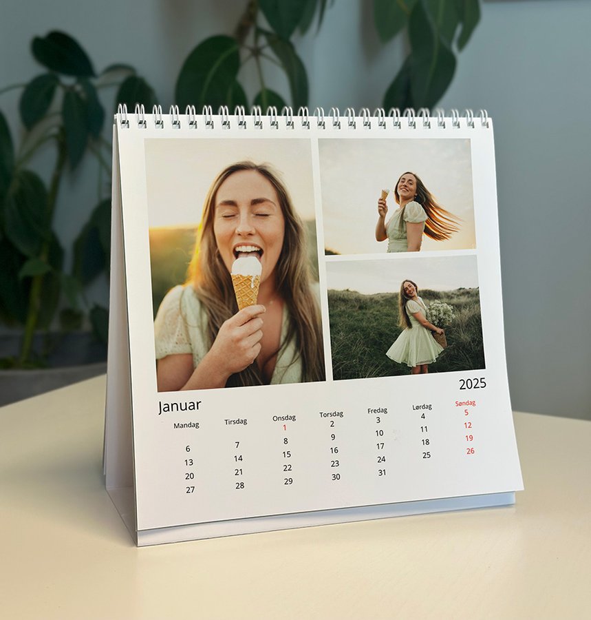 Bordkalender | Liten kvadratisk | 12 sider | Klassisk hvit | Elite Foto