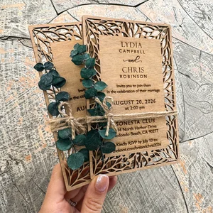 Floral Cut Wooden Invitation