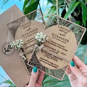 Wooden Tropical Wedding Invitation Set with Flower Twine