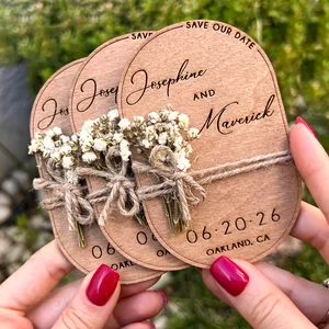 Oval Floral Wood Save the Date Magnets